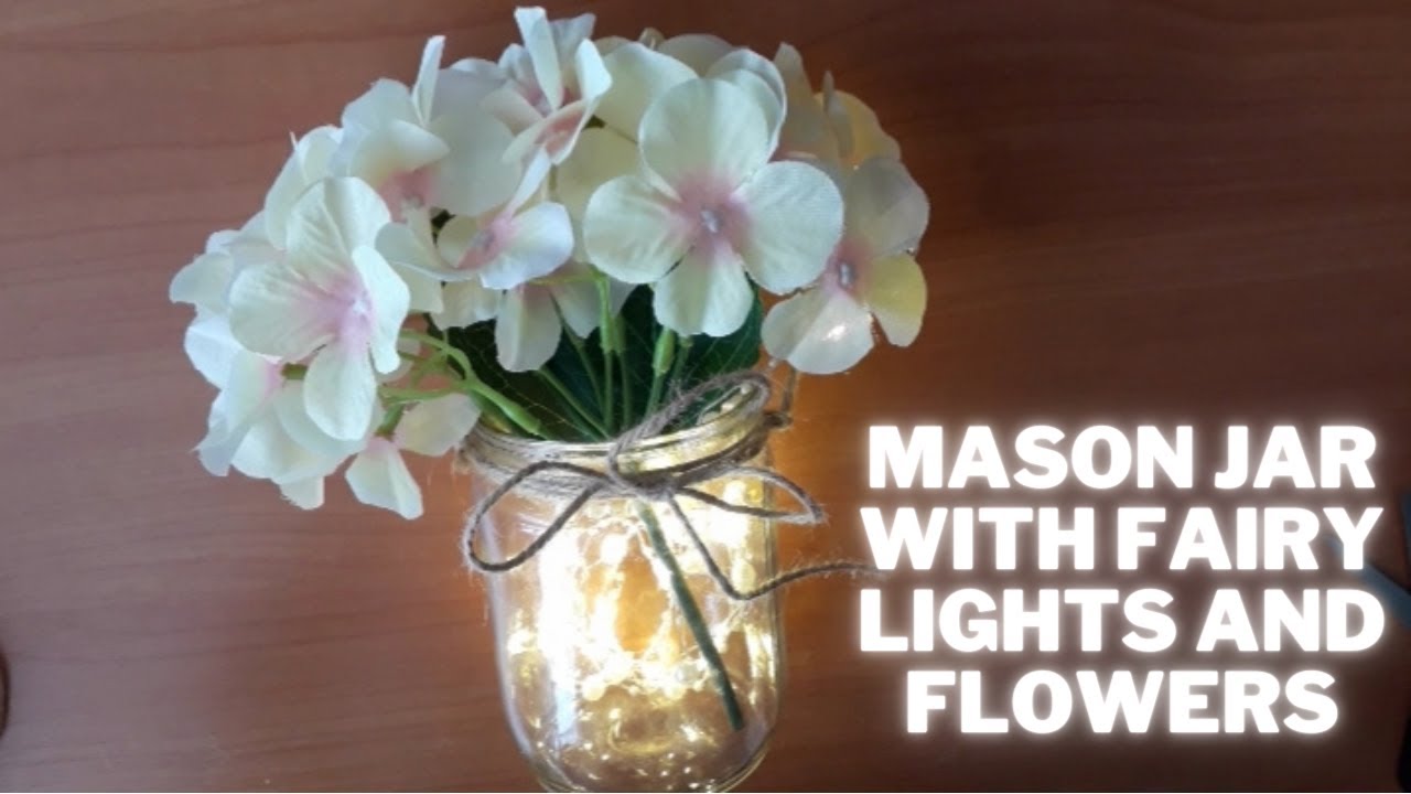Quart Size Mason Jar with Fairy lights and flowers/Mason Jar/Night Lights/Home decor in 3 minutes