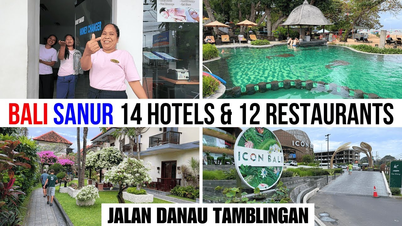 Bali Sanur street walking tour 14 Hotels & 12 Restaurants