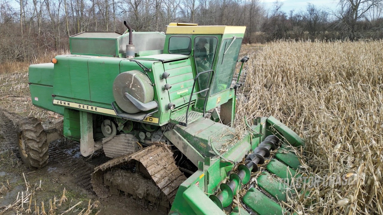 Saving Corn Harvest with Steel Tracks on Combine