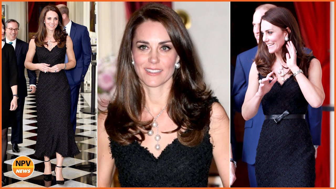 Kate Middleton Stunning In McQueen Black Dress & Pearls As She Attends A Reception In Paris