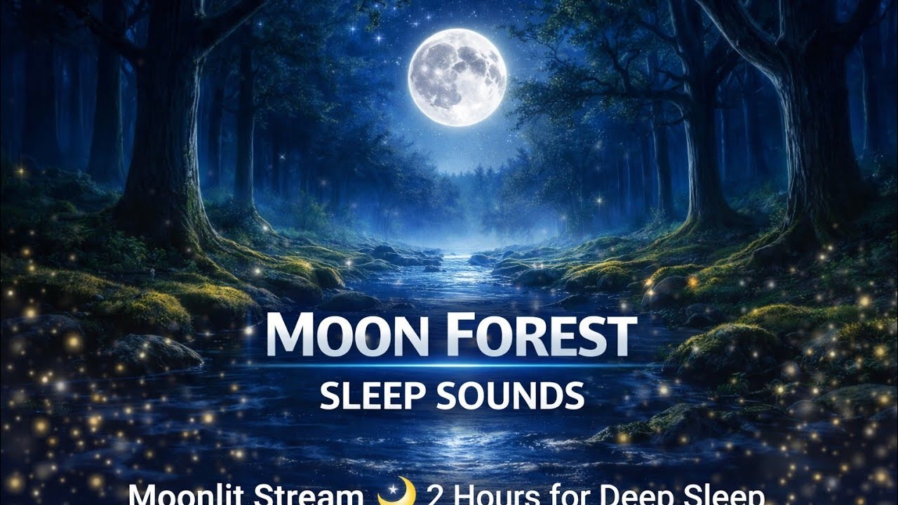 Moon forest and quiet stream 🌕 2 hours of relaxing music and sounds of water for sleep 