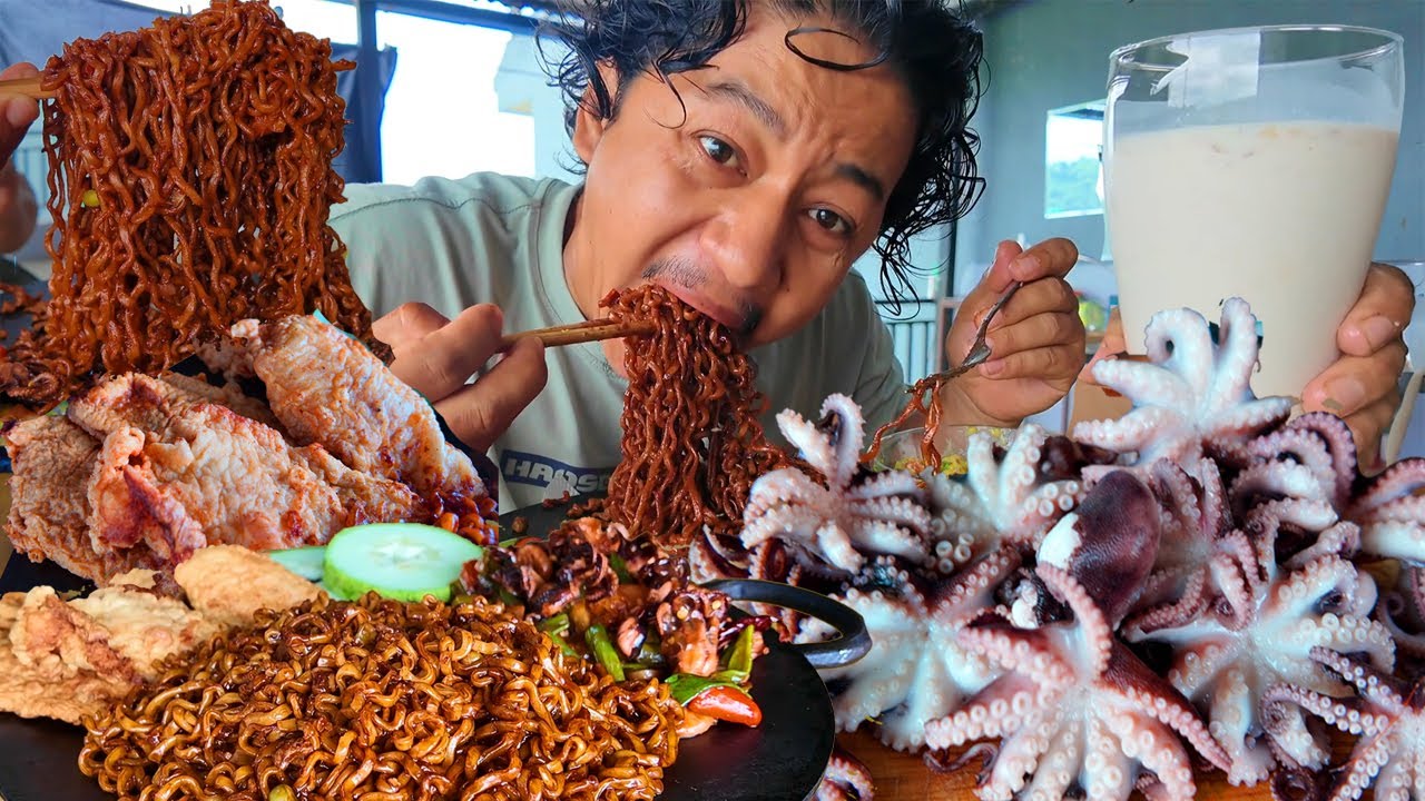 9 Octopus, Fish fillet fry, Black beans Noodle