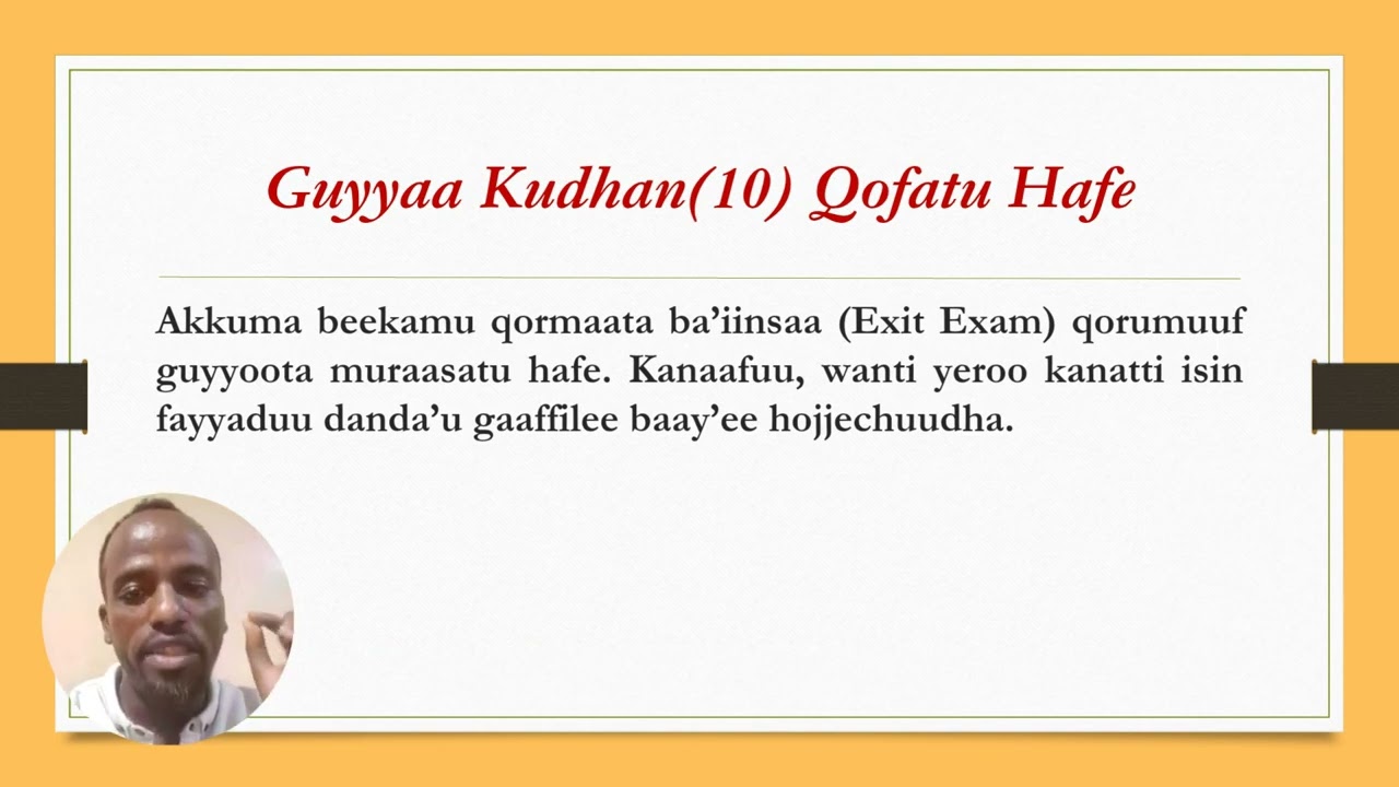 Exit Exam-iif Guyyoota Kudhan (10) Qofatu Hafe by Dambal Tube 
