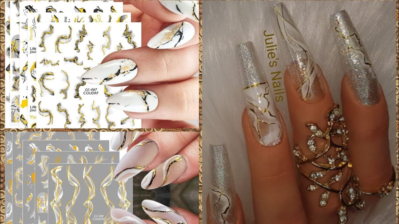 MARBLE NAIL STICKERS FROM AMAZON SWATHES WITH DESIGN