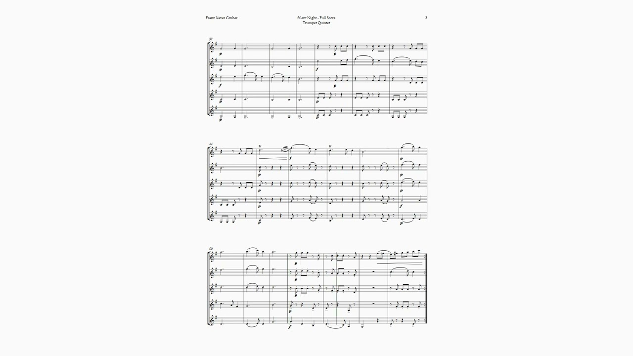 Silent Night by Franz Gruber for Trumpet Quintet | SHEET MUSIC