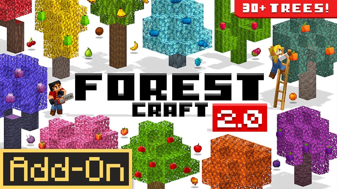 FOREST CRAFT 2.0 ADDON 13 НОВЫХ деревьев, древесины и еды добавлены в Minecraft Bedrock Edition