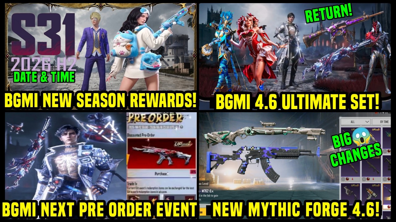 BGMI NEW SEASON REWARDS DATE / BGMI NEXT ULTIMATE SET RETURN ITEM PRE ORDER / 4.6 NEXT MYTHIC FORGE