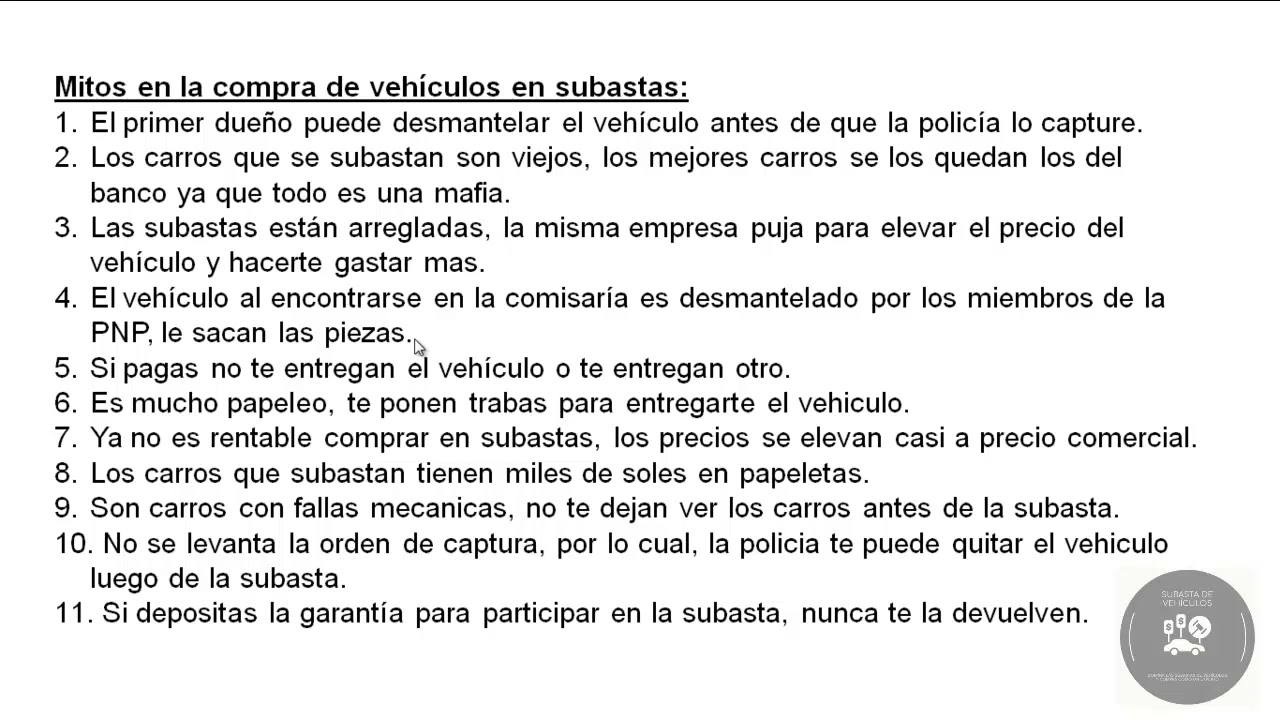Mitos en la compra de vehículos en subastas - Subastas Vehiculares Perú