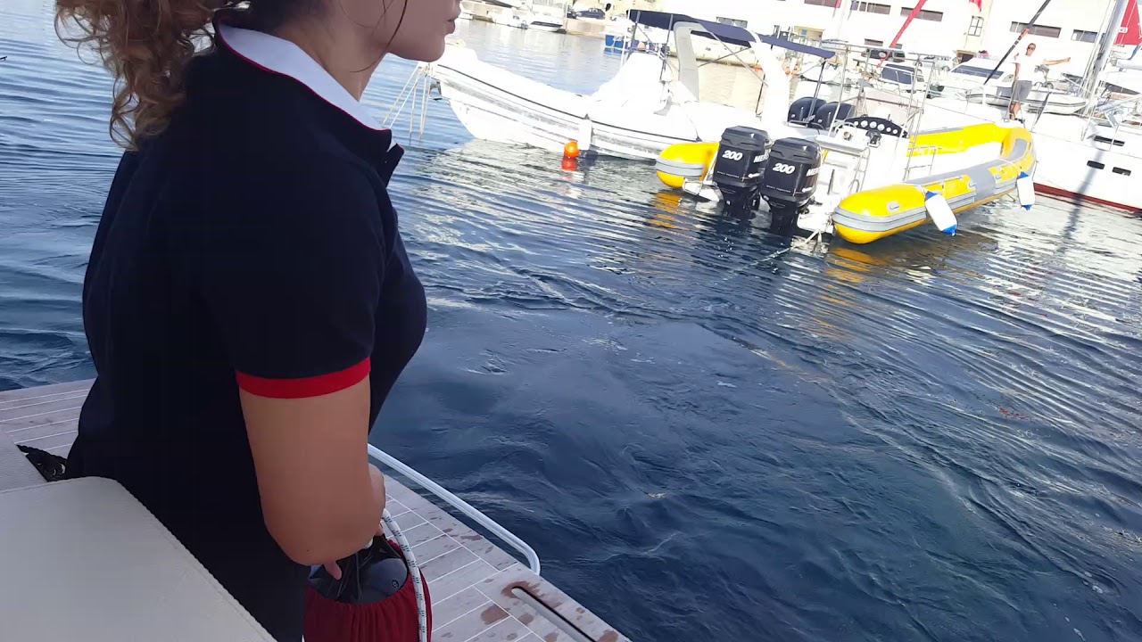 Docking in Otranto port Yacht Cranchi 43 eco trawler