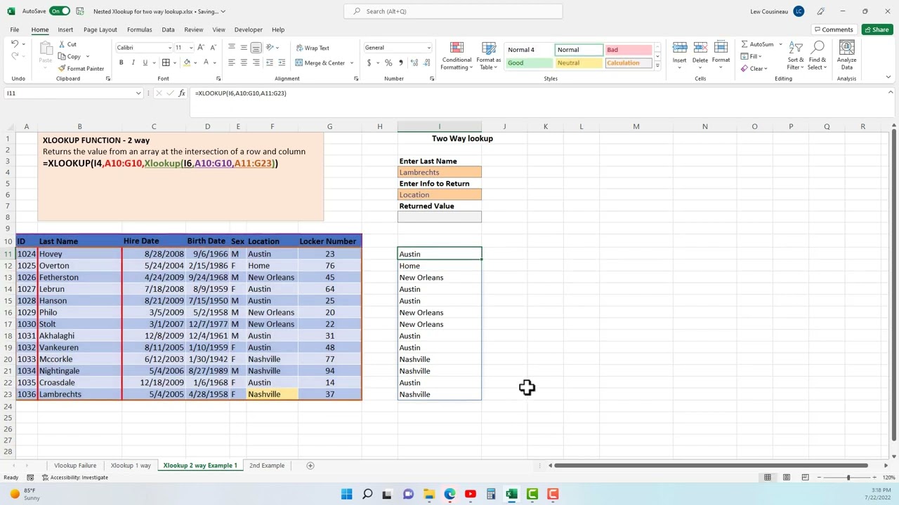Two way lookup using nested XLOOKUP