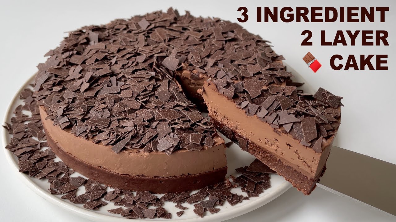 Двухслойный веганский шоколадный торт из 3 ингредиентов 🍫, приготовленный за 3 минуты ⏱ без духов...