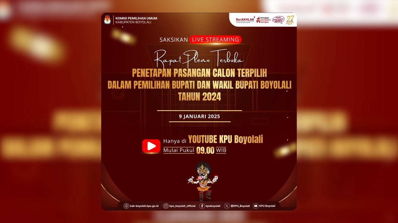 LIVE Rapat Pleno Terbuka Penetapan Pasangan Terpilih Calon Bupati dan Wakil Bupati Kab.Boyolali 2024