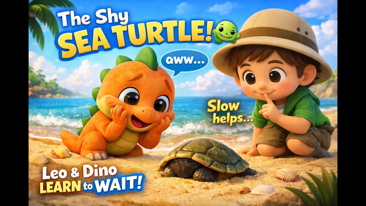 The Turtle Hid in Its Shell! 🐢 Leo & Dino Learn to Wait | Gentle Beach Story