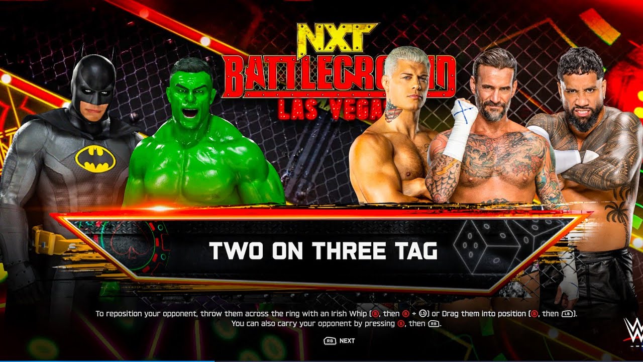 Batman and Hulk vs. Rhodes + CM Punk + Jey Uso | Handicap Match at Battleground | WWE 2K25