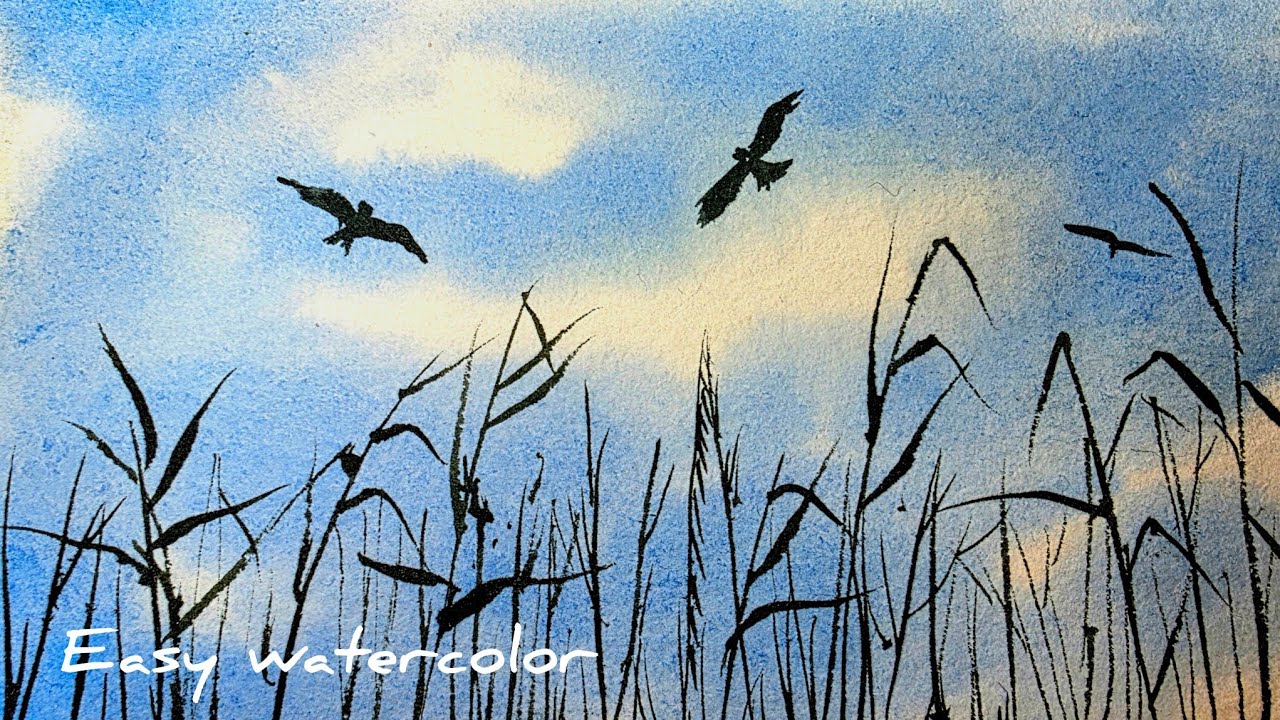 Peaceful Watercolor Sky ☁️🕊️ | Easy Silhouette Painting for Beginners