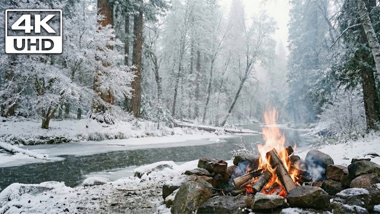 Winter Camping in Snowstorm with Fire | Kar Fırtınasında Kamp ve Ateş Yakmak ASMR 4K