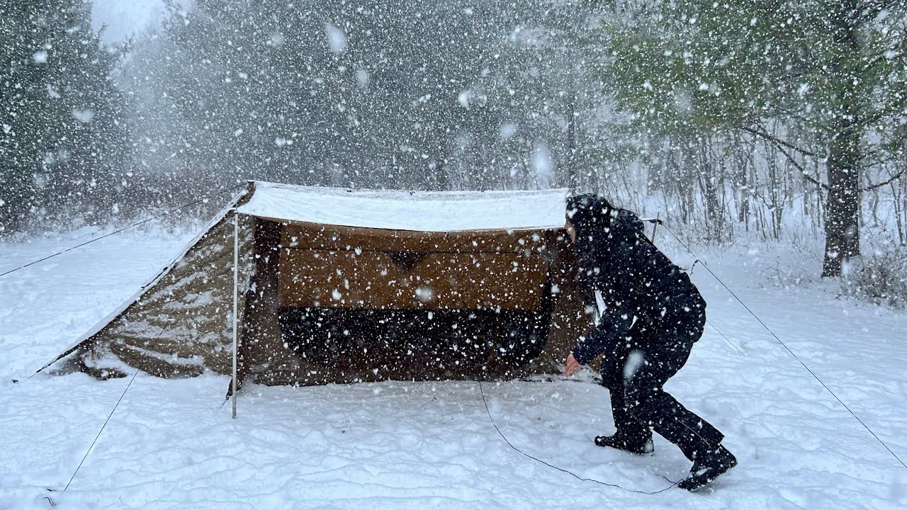 Hot Tent Camping in Snowy Forest  | Extreme cold