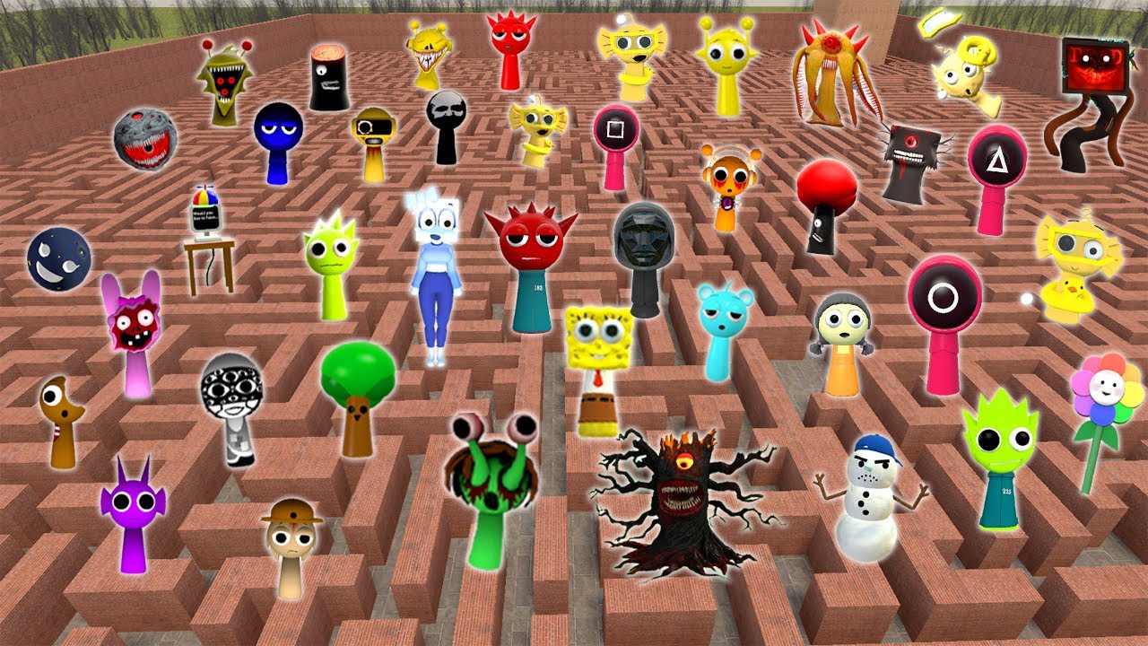 DESTROY ALL SPRUNKI FAMILY TREE FUN COMPUTER EVOLUTION  SONG SPARTAN KICKING in BIGMAZE in Gmod