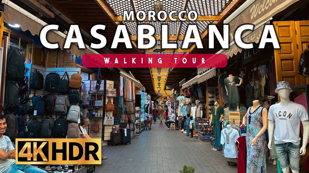 Casablanca, Morocco Walking Tour - Bab Marrakech Market - 4K 60FPS HDR
