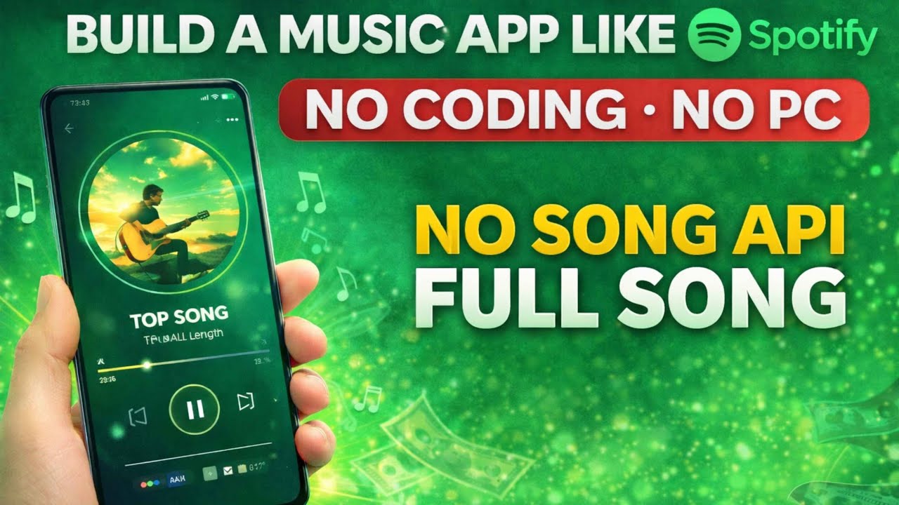 Build a Music App Like Spotify 🤯 | No Coding, No PC | Firebase + HopWeb