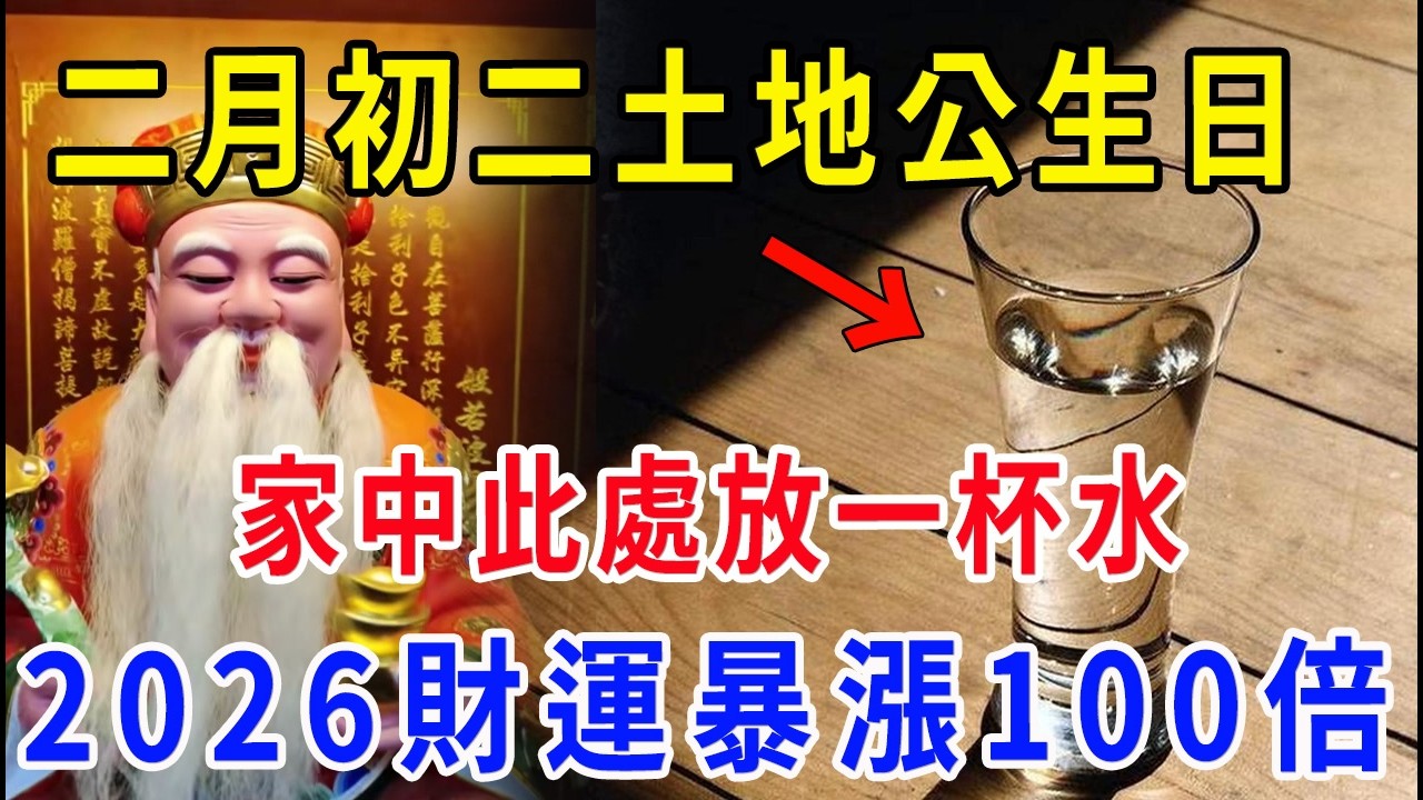 二月初二土地公生日，家中此處放一杯水，2026財運暴漲100倍，子孫三代不用愁！