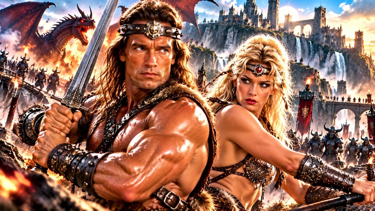 Arnold Schwarzenegger i Brigitte Nielsen | Hollywoodzki film akcji z walkami na miecze | Darmowy film po angielsku