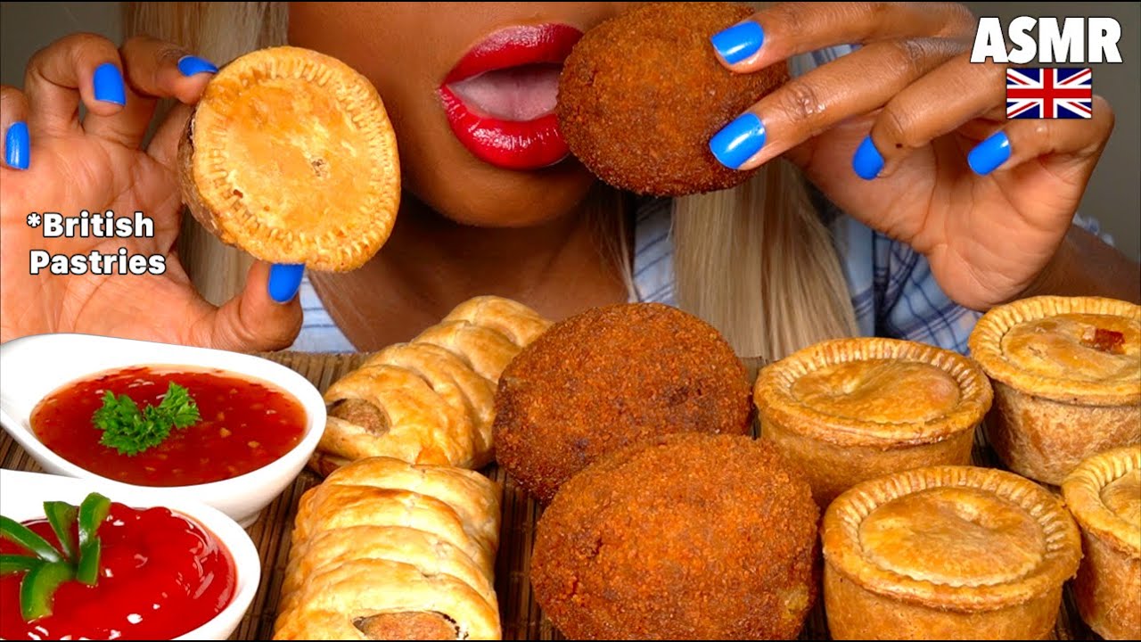 ASMR Eating British Food Pastries, Sausage Rolls, Scotch egg, Pork Pie Eating Show mukbang먹방 asmr 먹방
