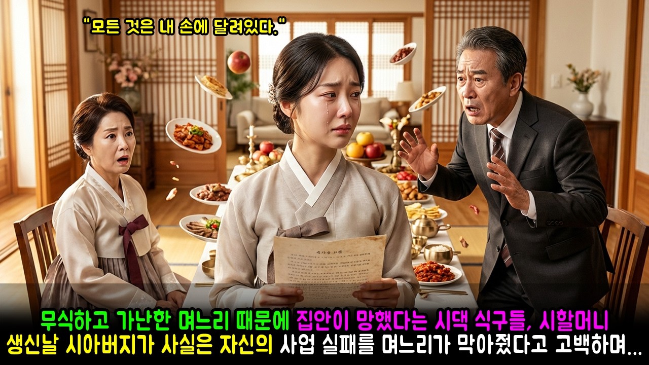 무식하고 가난한 며느리 때문에 집안이 망했다는 시댁 식구들, 시할머니 생신날 시아버지가 사실은 자신의 사업 실패를 며느리가 막아줬다고 고백하며…