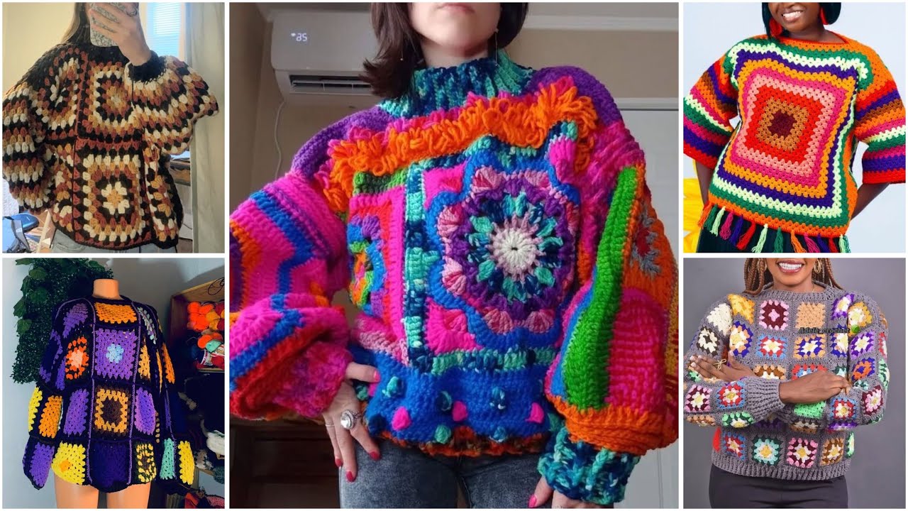 Beautiful crochet 🧶 multicoloured sweater design for winters #crochetsweatwr