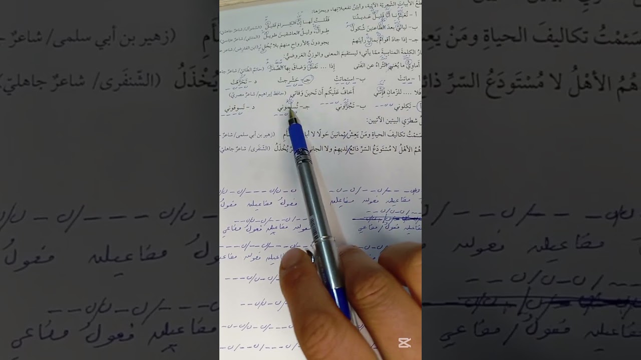 اللغة العربية الصف الثاني عشر .. حل أسئلة درس البحر الطويل 