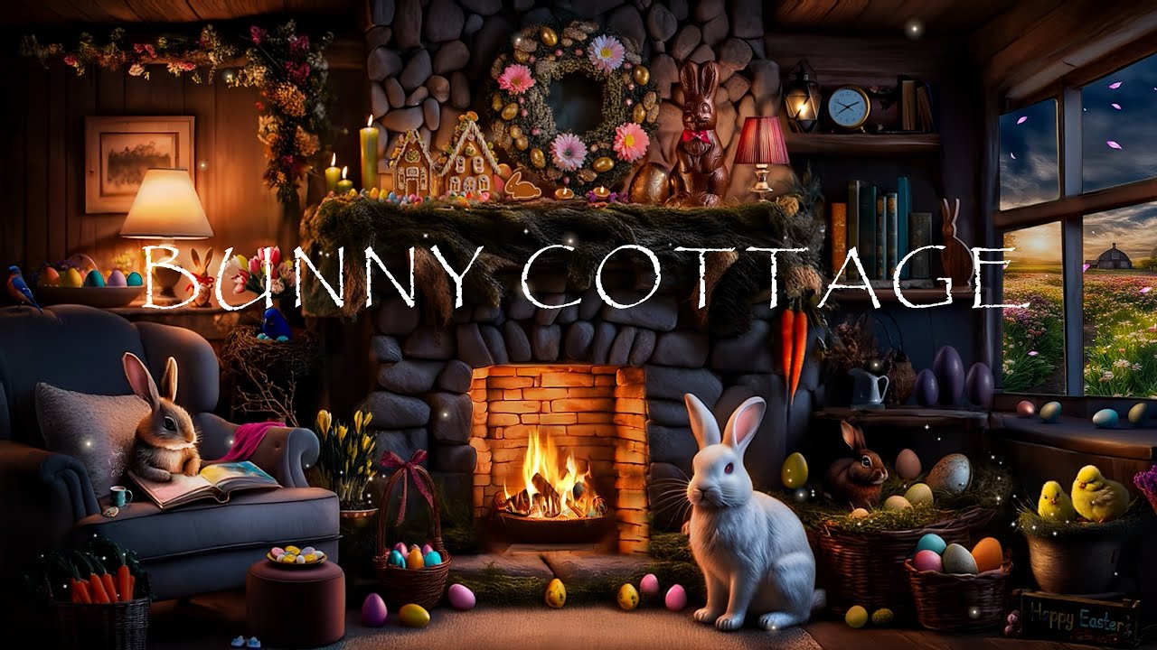 🐰 EASTER BUNNY COTTAGE AMBIENCE-COZY CRACKING FIREPLACE-🌷 SPRING MEADOW 🌸🐣 SOFT NATURE SOUNDS ASMR