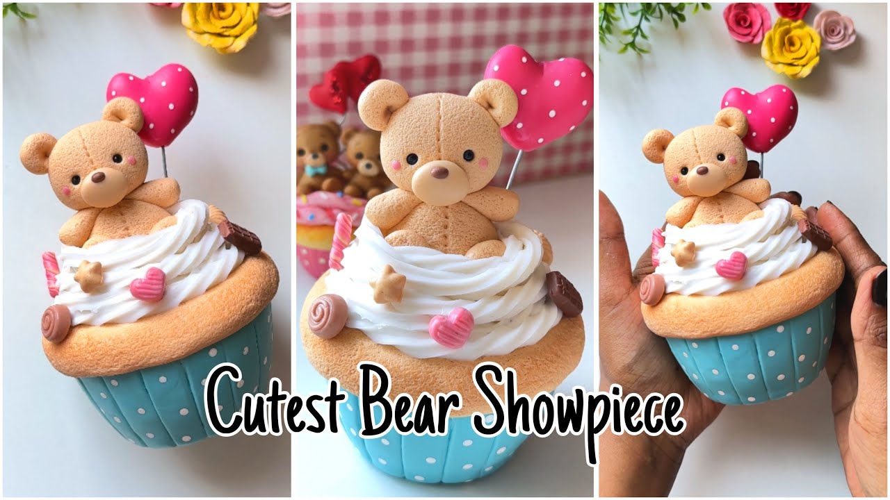 Make Cutest Bear Show piece | Gift | Cake Topper with Air Dry Clay | Clay Craft Ideas