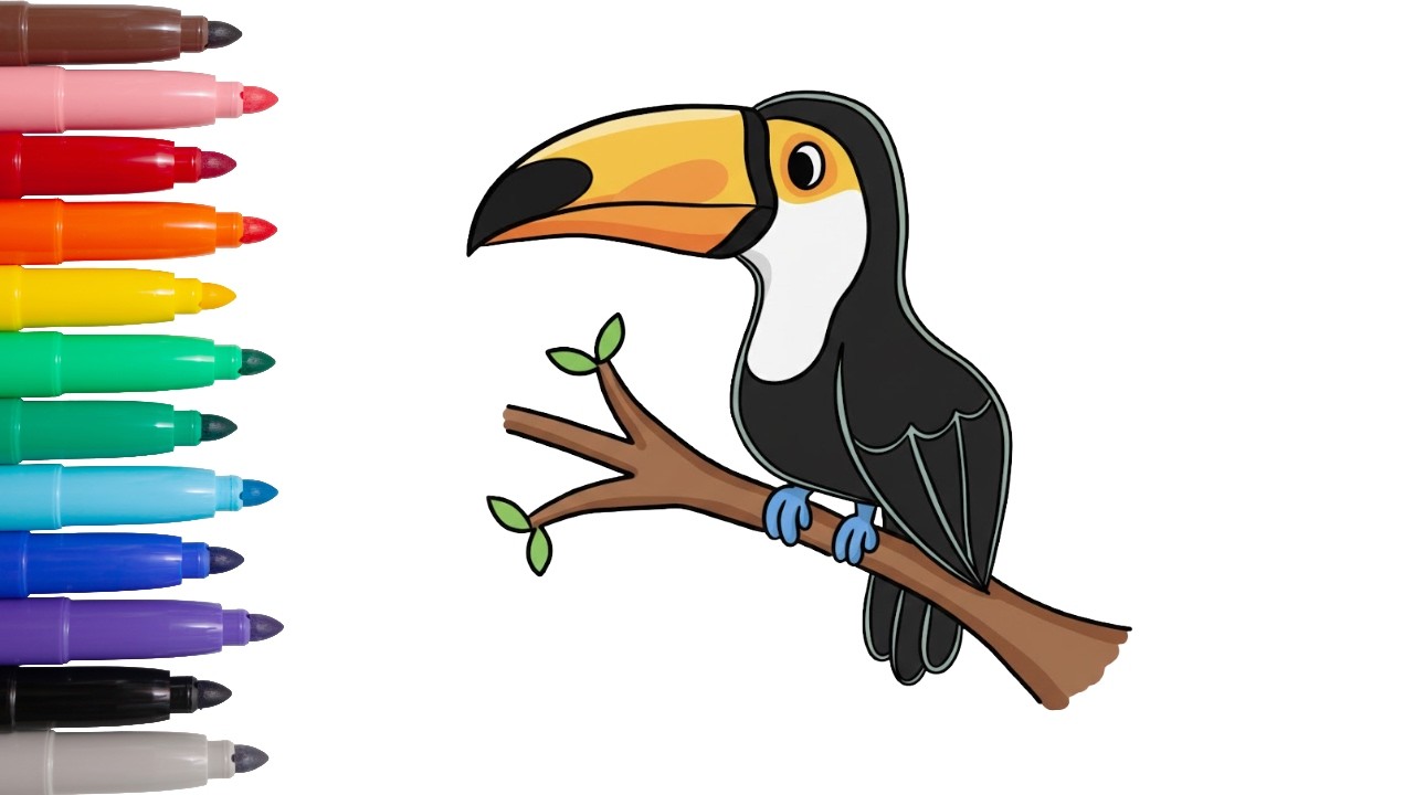 ¡Dibuja y colorea un Tucán - Súper Fácil! ⚫🖍️