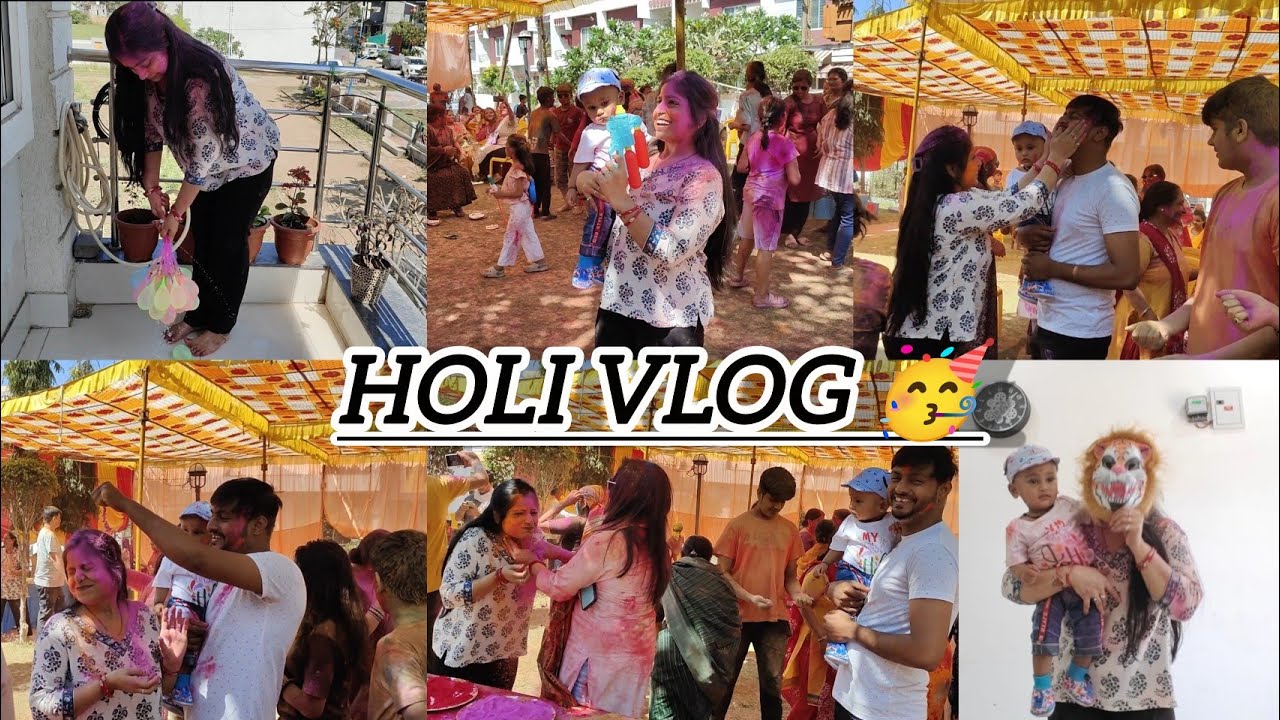 HOLI Vlog 🥳🫟 || Anjan Ladki Ne Aa ke Laga Diya Rang😱😌|| Evu Khela Mini Ballons se🎈#pawbhaji #holi#yt