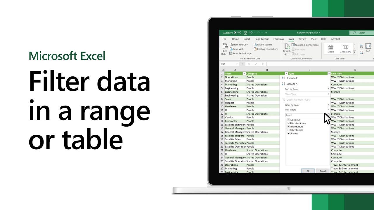 How to filter data in a range or table in Microsoft Excel