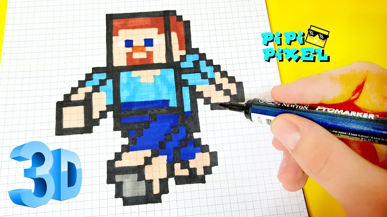 ЛЕГКО ! 3D СТИВ из МАЙНКРАФТ РИСУЕМ ПО КЛЕТОЧКАМ !Very Easy ! 3D steve minecraft PIXEL ART
