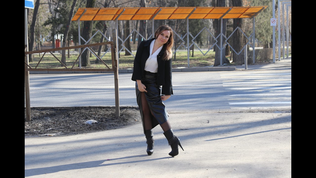 Masha - Passion2Fashion #0296: Amazing leather skirt and boots outdoor…