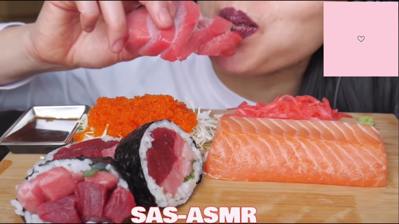 BITES ONLY: SAS ASMR- *FRESH SUSHI* SASHIMI+GIANT TUNA ROLL.