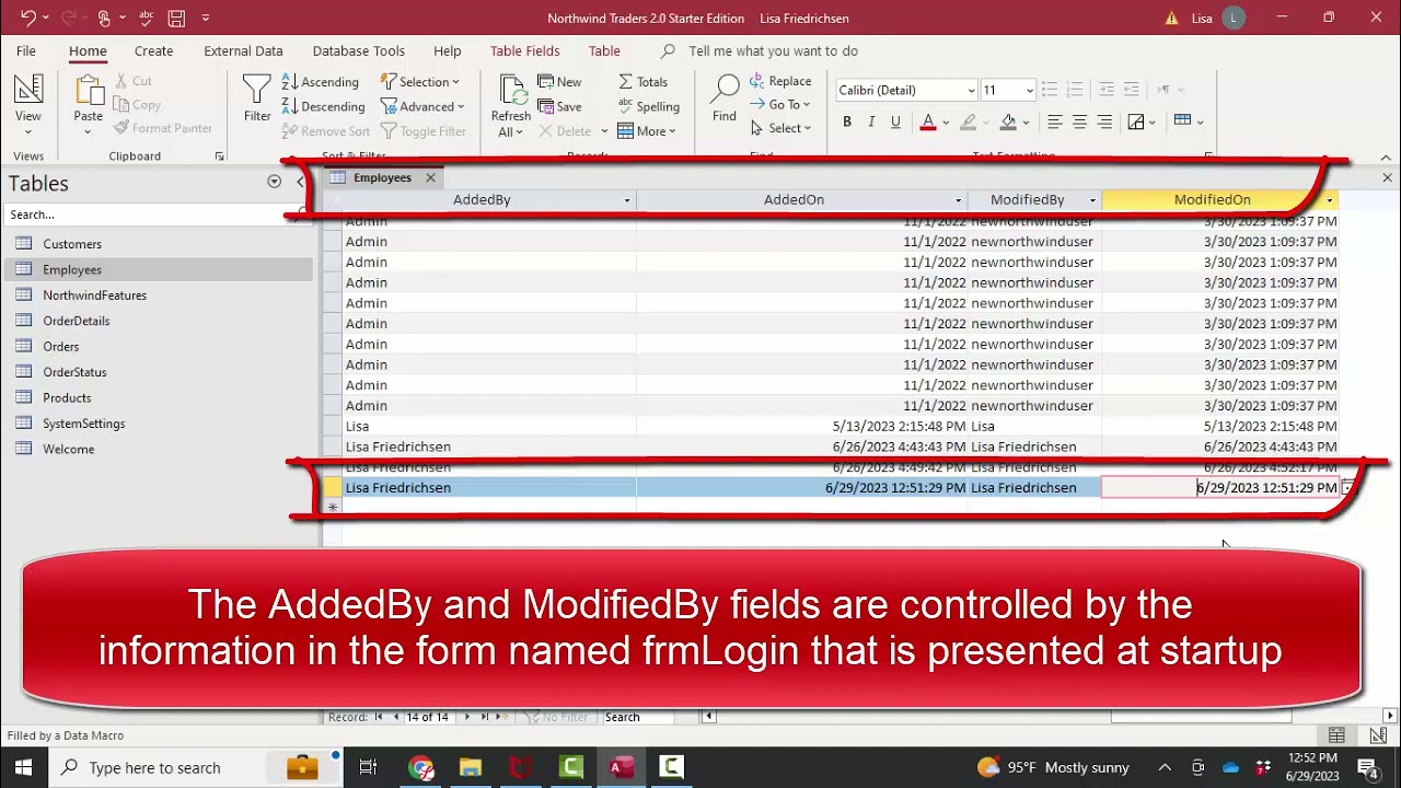 Exploring how data macros are applied to the tables in the Northwind 2.0 sample Access database