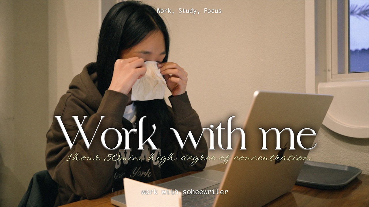 ☔️Working in a cafe crying on a rainy day 1hour 50min work with me / Rain sound / Study, Work, Focus