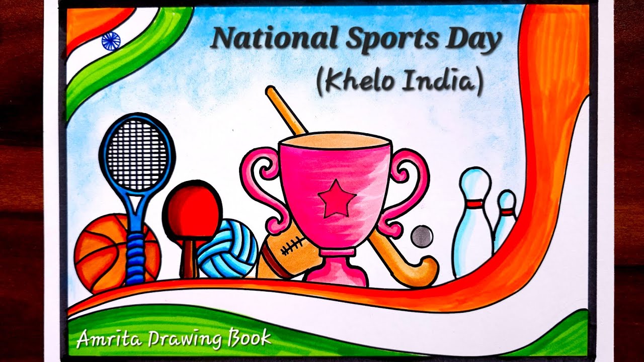 National Sports Day Drawing | Sports Day Poster | National Sports Day Poster | Easy Poster Drawing