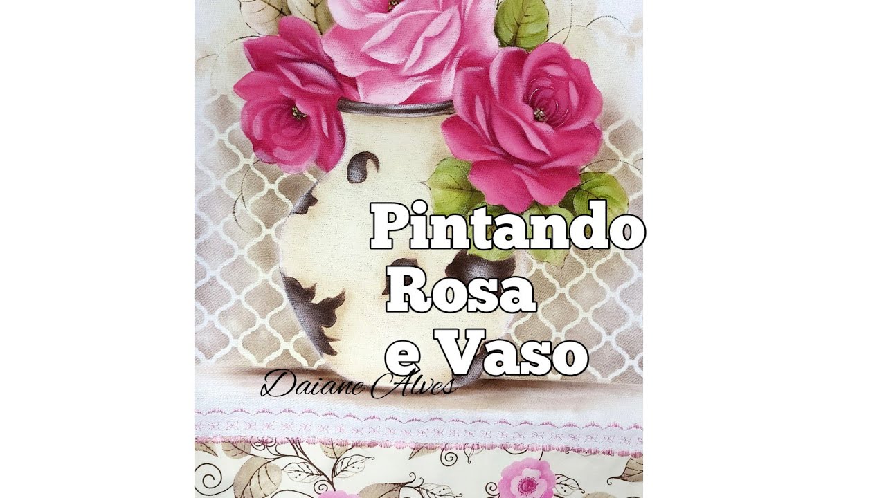 Pintura de Rosas  Pink e Vaso simples e fácil de fazer (Arte no Tecido ) Daiane Alves🥰