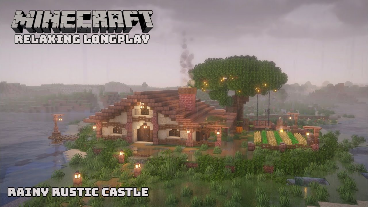 Minecraft Relaxing Longplay - Cozy Farmhouse by the Rainy Waterside (No Commentary)