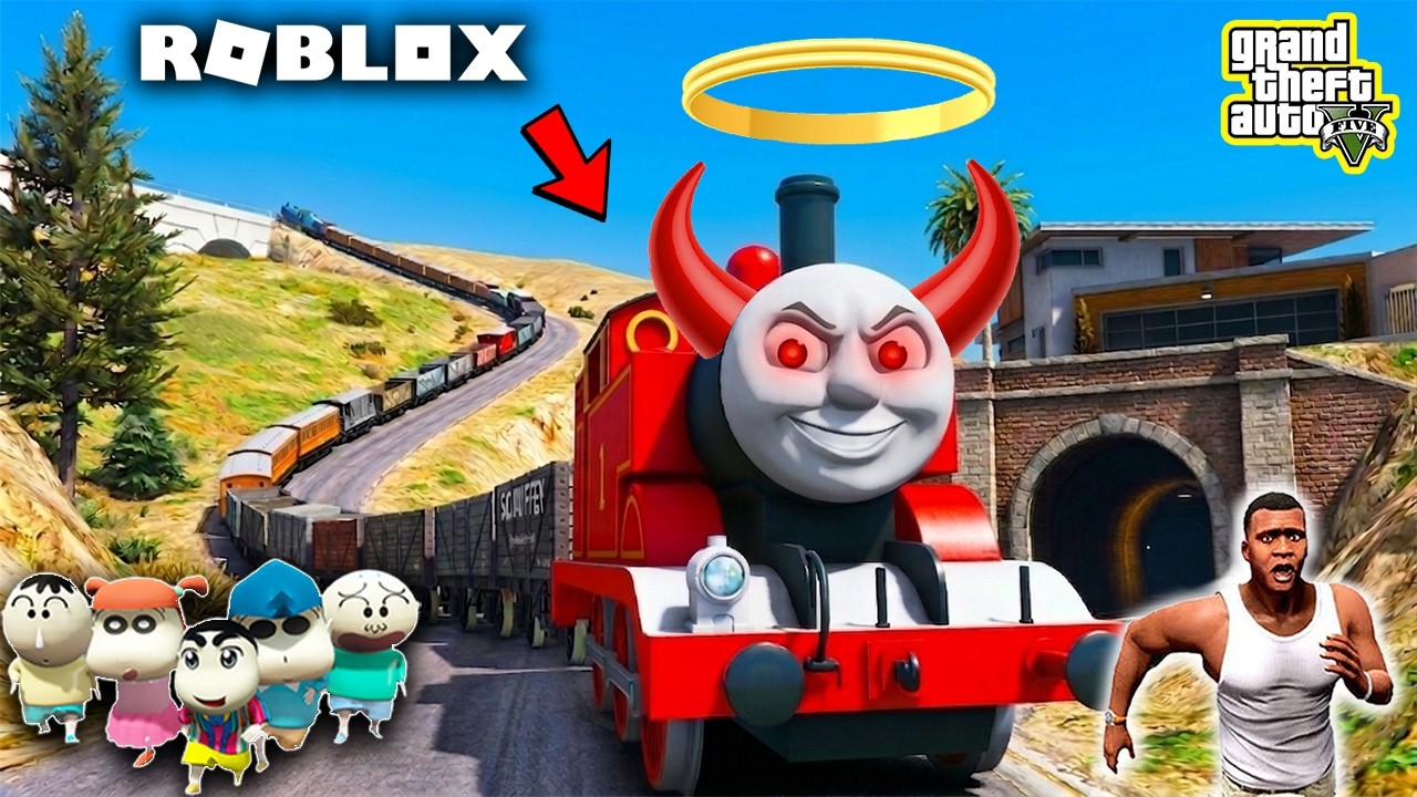 Franklin and Shinchan TUNNEL ESCAPE FROM THIS EVIL THOMAS [ ROBLOX ] in GTA 5! SHINCHAN & CHOP GTAV!