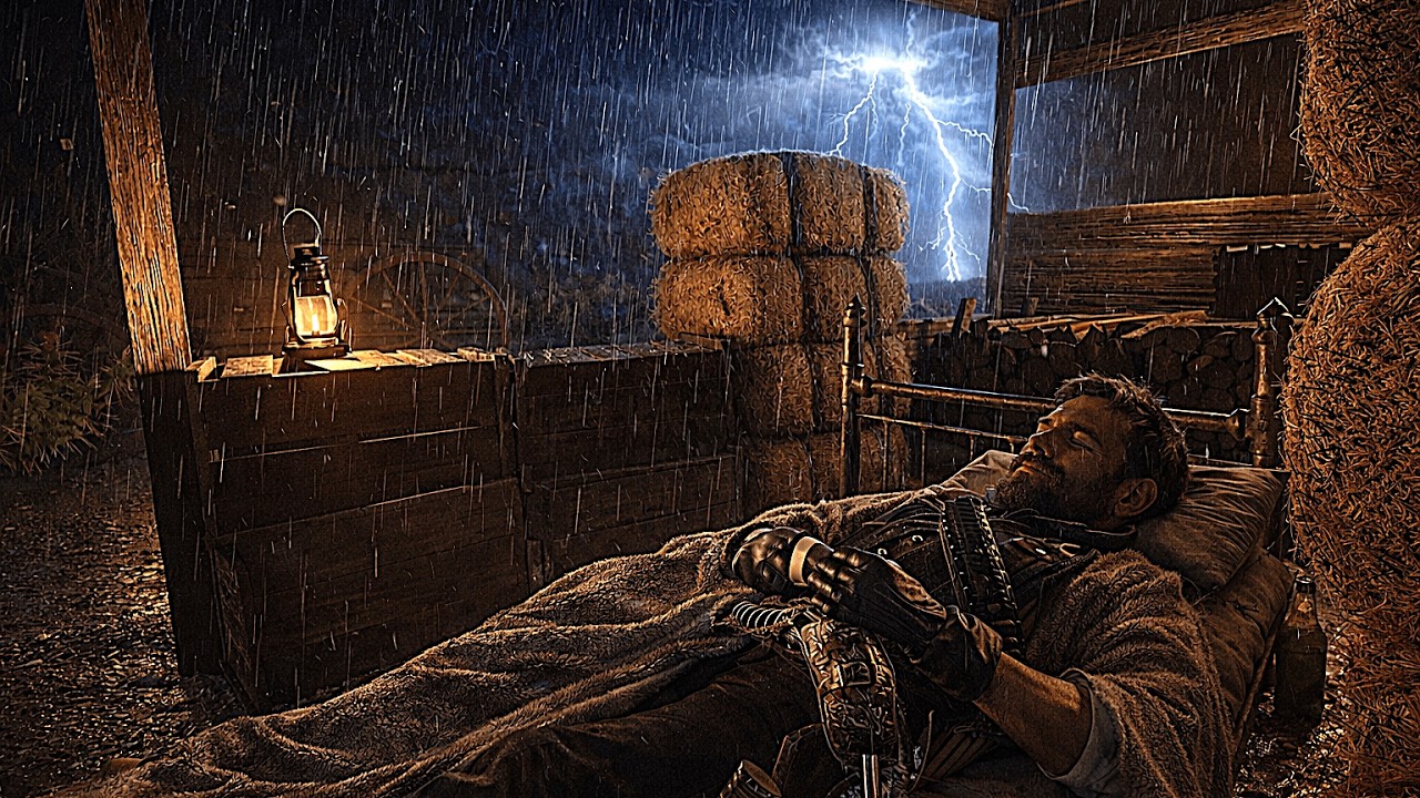John's Lonely Night In The Barn During a Heavy Thunderstorm | RDR2 ASMR Rain