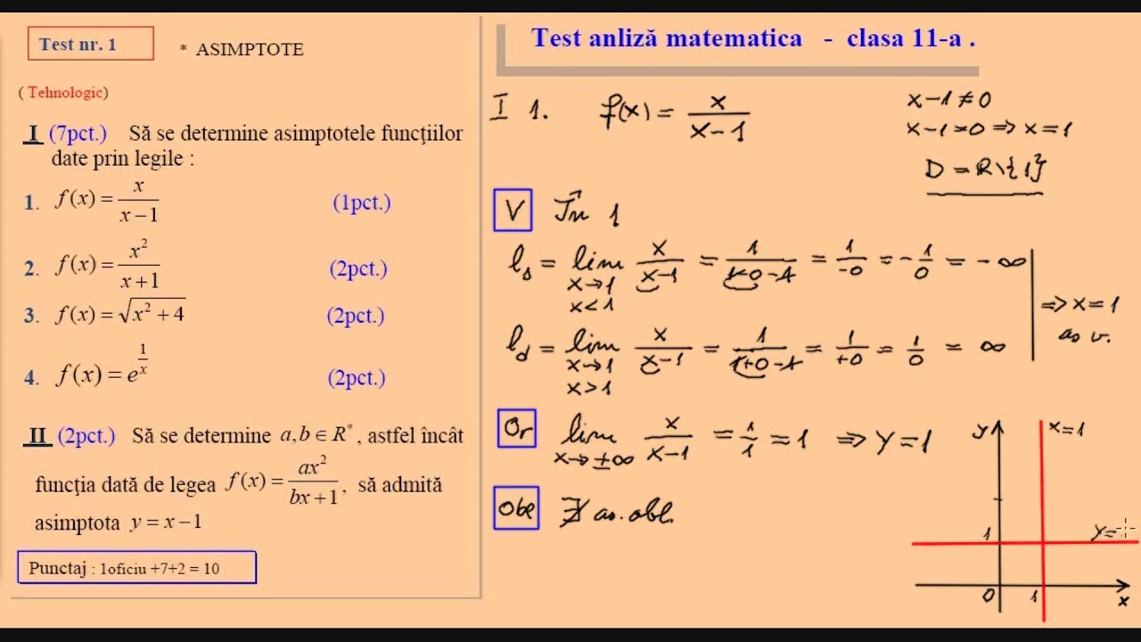 Test analiza matematica, asimptote - clasa a XI-a (tehnologic)