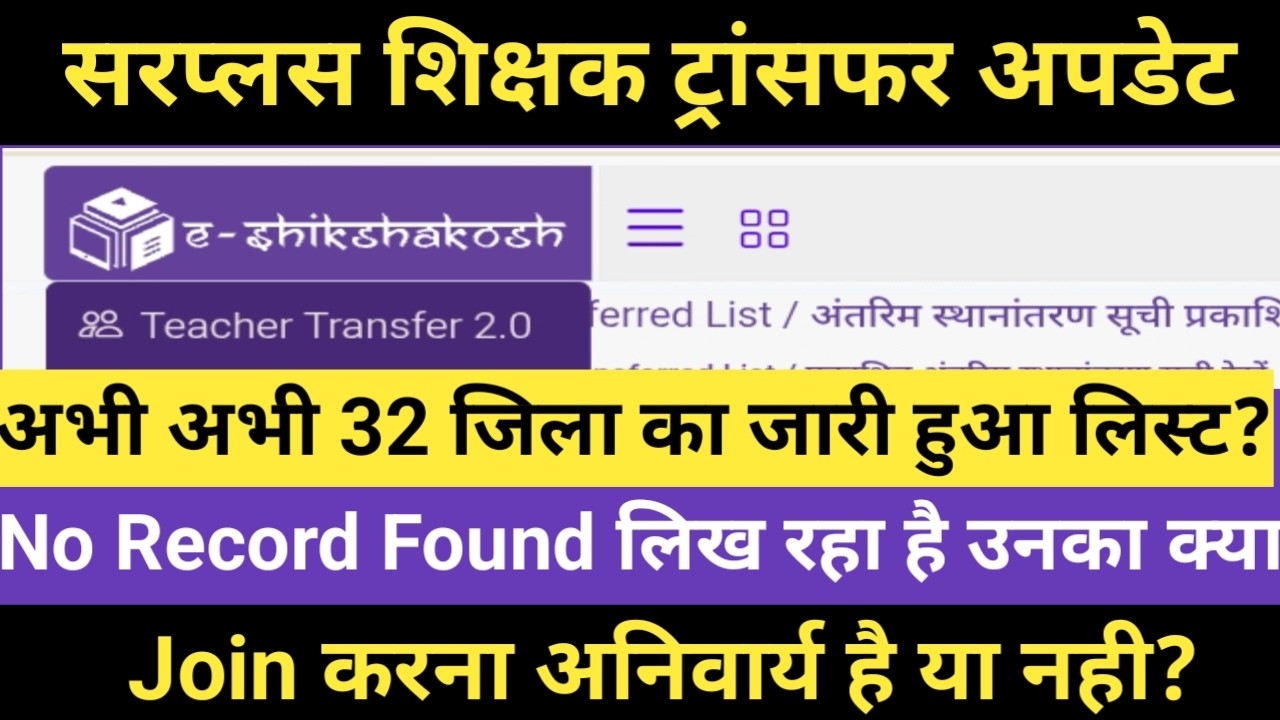 Surplus Teacher Transfer, List Released for 32 Districts, Why is 'No Record Found' Appearing, Is ...