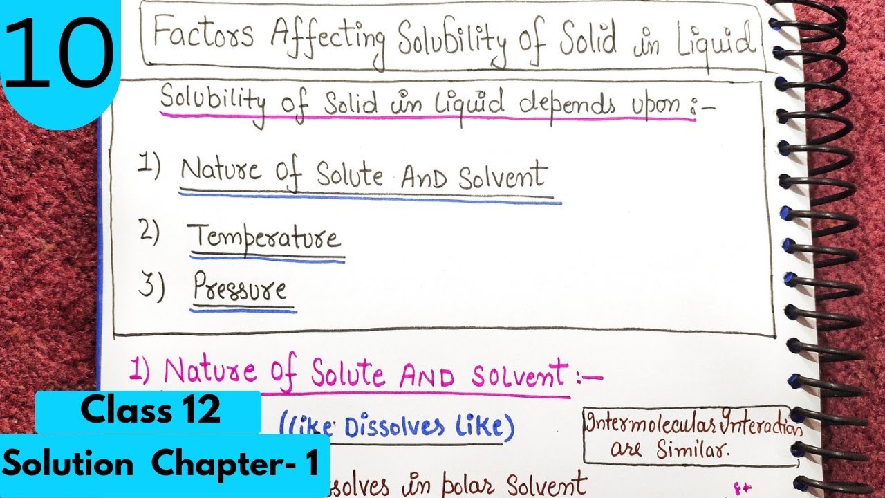 Factors affecting solubility of Solid in a Liquid| Solution chapters- 1 Class12 chemistry