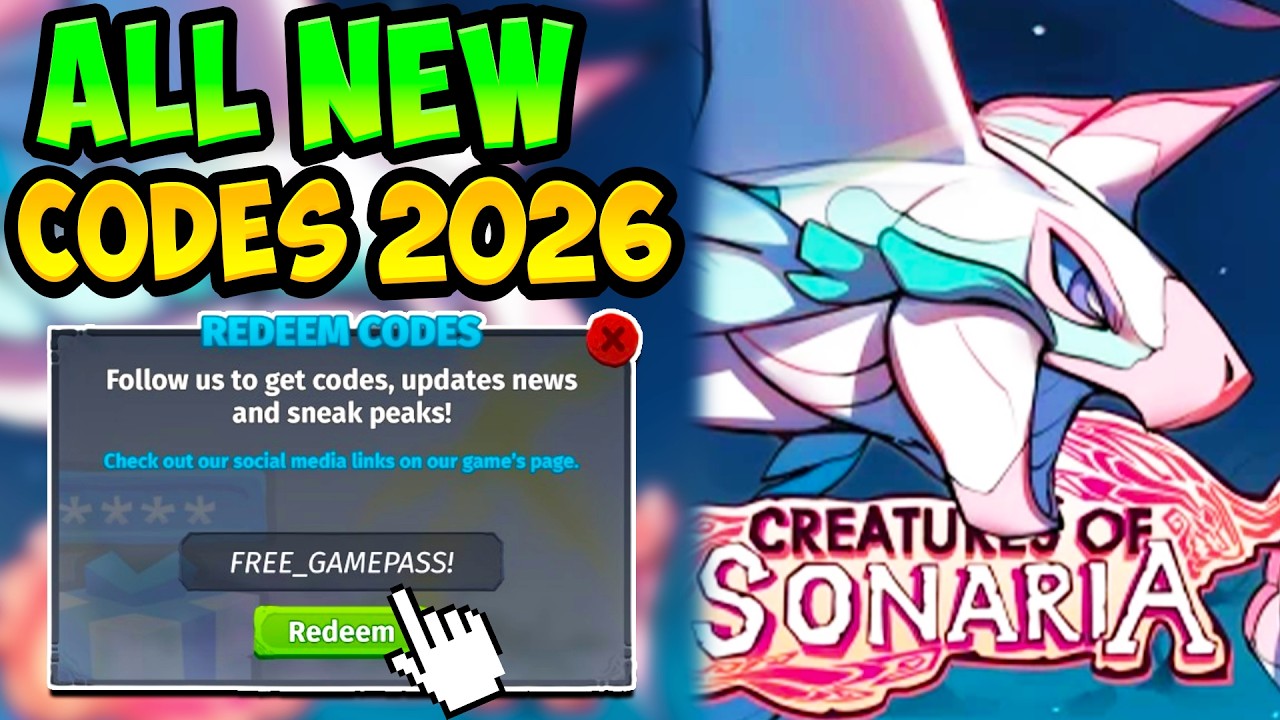 *НОВЕЙШЕЕ ОБНОВЛЕНИЕ* ВСЕ РАБОЧИЕ КОДЫ ДЛЯ CREATURES OF SONARIA В 2026 ГОДУ! ROBLOX CREATURES OF ...