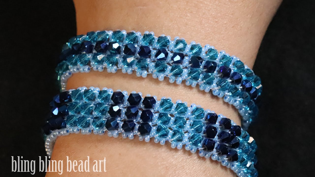 آموزش دستبند دو لایه با منجوق و کریستال شیک شماره ۱ Beaded bracelet with seedbeads and crystal /DIY